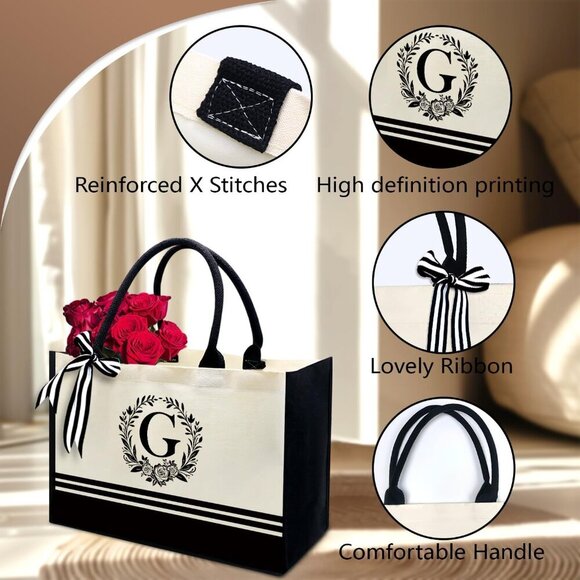 Personalized Canvas Tote Bag Monogrammed Gift for Women Teacher Friend Stylish - Picture 3 of 7